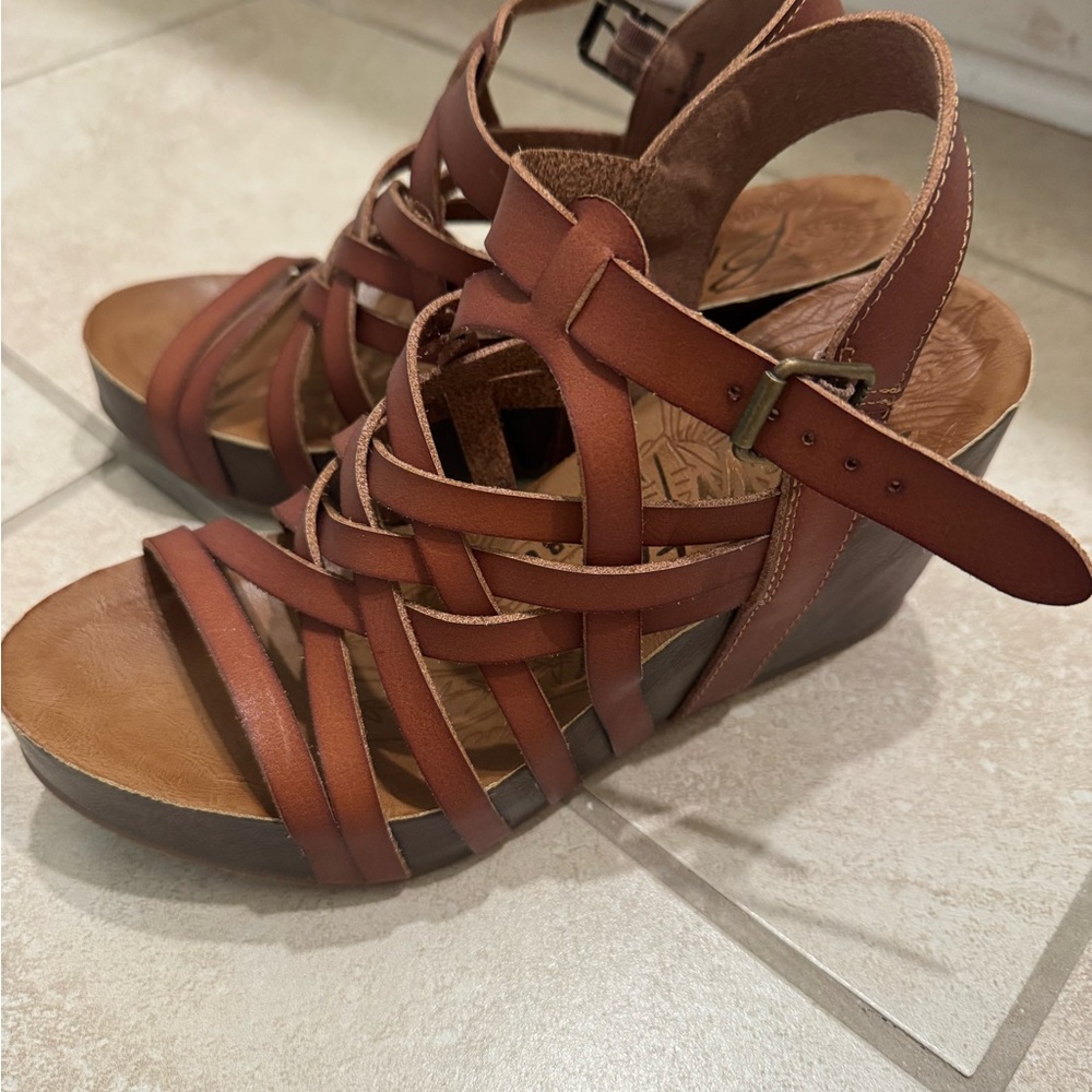 Elegant Brown Strappy Wedge Sandals